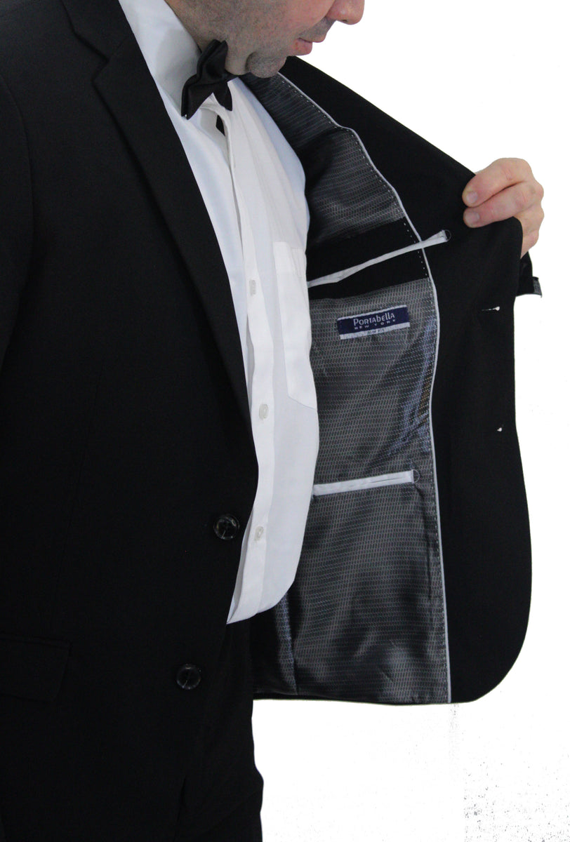 PORTABELLA,SOLID2BSLIM FITDRESSY SUITSPOPLINBLACK Portabella