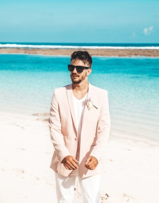 Men's Beach Wedding Vest and Pants in Tan Sand Color main image 1
