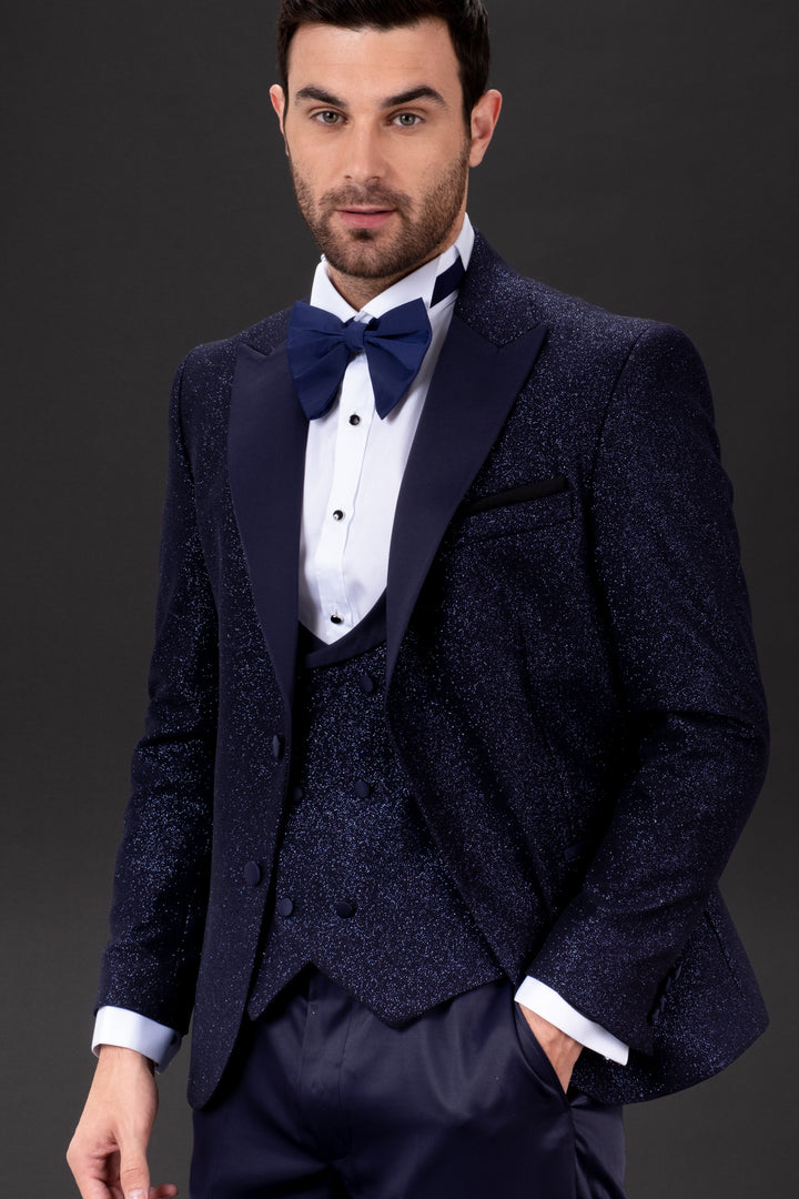 slim fit dress slacks Mehmet Glitter 1 Button Slim Fit Tuxedo Suit, T14-NAVY – Portabella